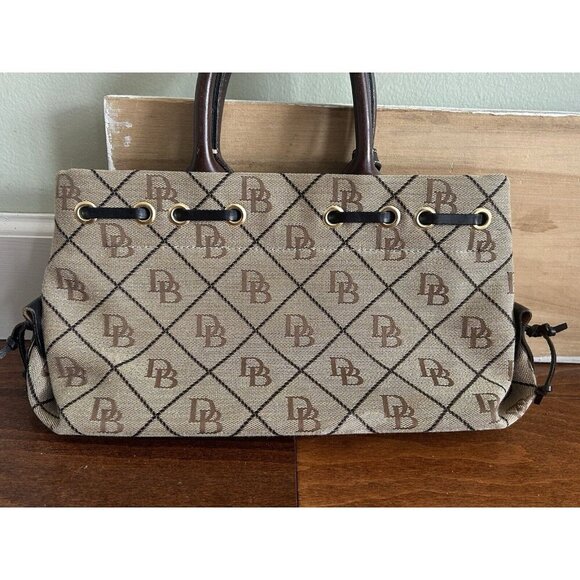 Vintage Dooney & Bourke Signature Monogram Small Hand Tote Purse Brown Leather - Picture 5 of 13